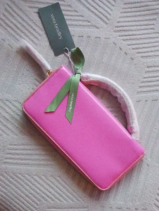 Vera Bradley Handbags - Vera Bradley Hot Pink Zip-Around Wristlet Wallet with Green Ribbon